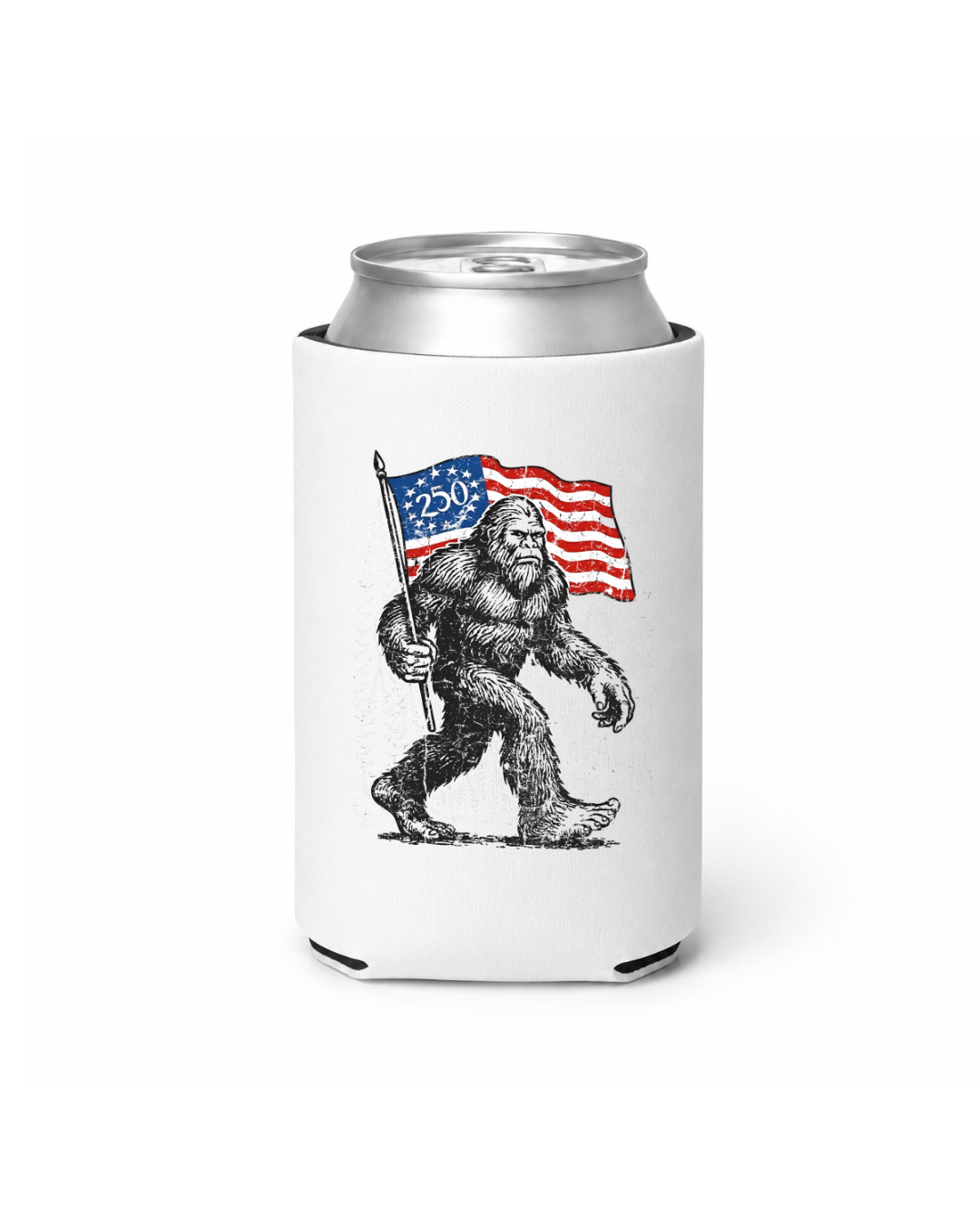 250 Years Running Free – Bigfoot Patriot Can Koozie
