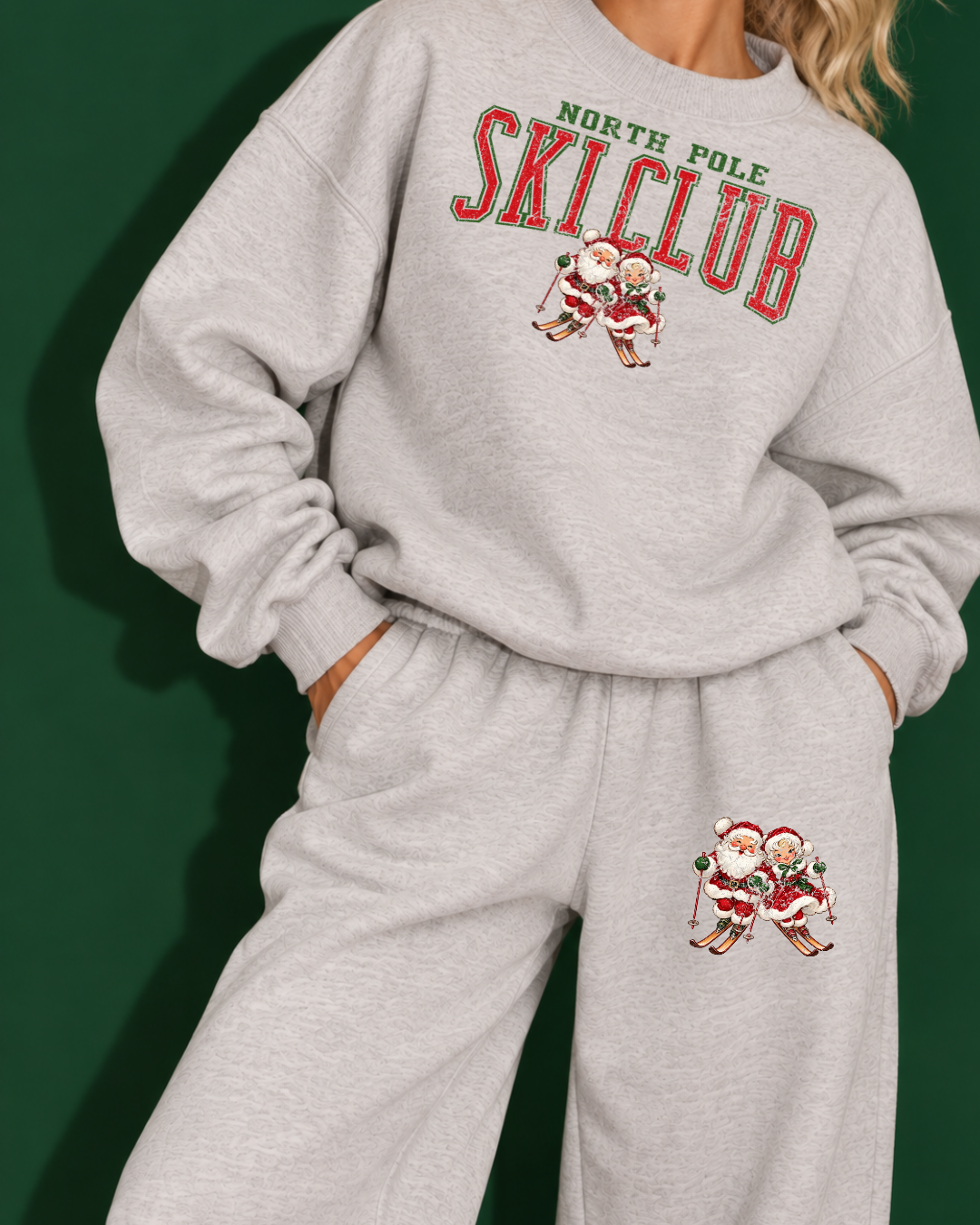 North Pole Ski Club | Gildan Matching Crewneck & Sweatpants Set — Ash