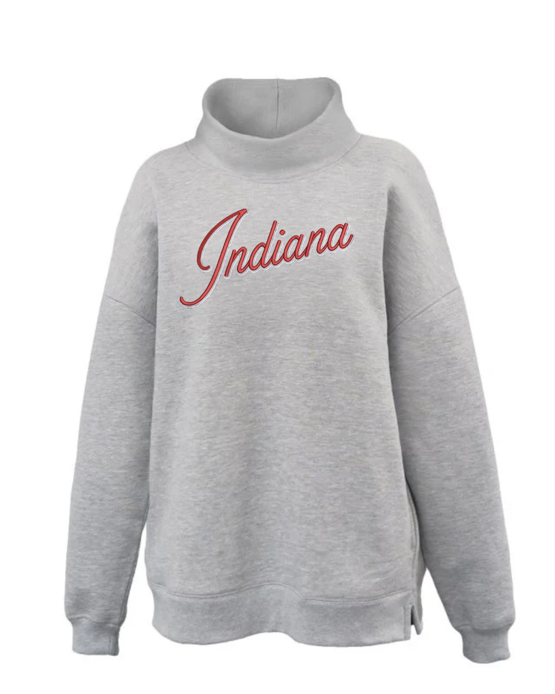 Double Indiana Embroidery Mock Neck Pocket Sweatshirt