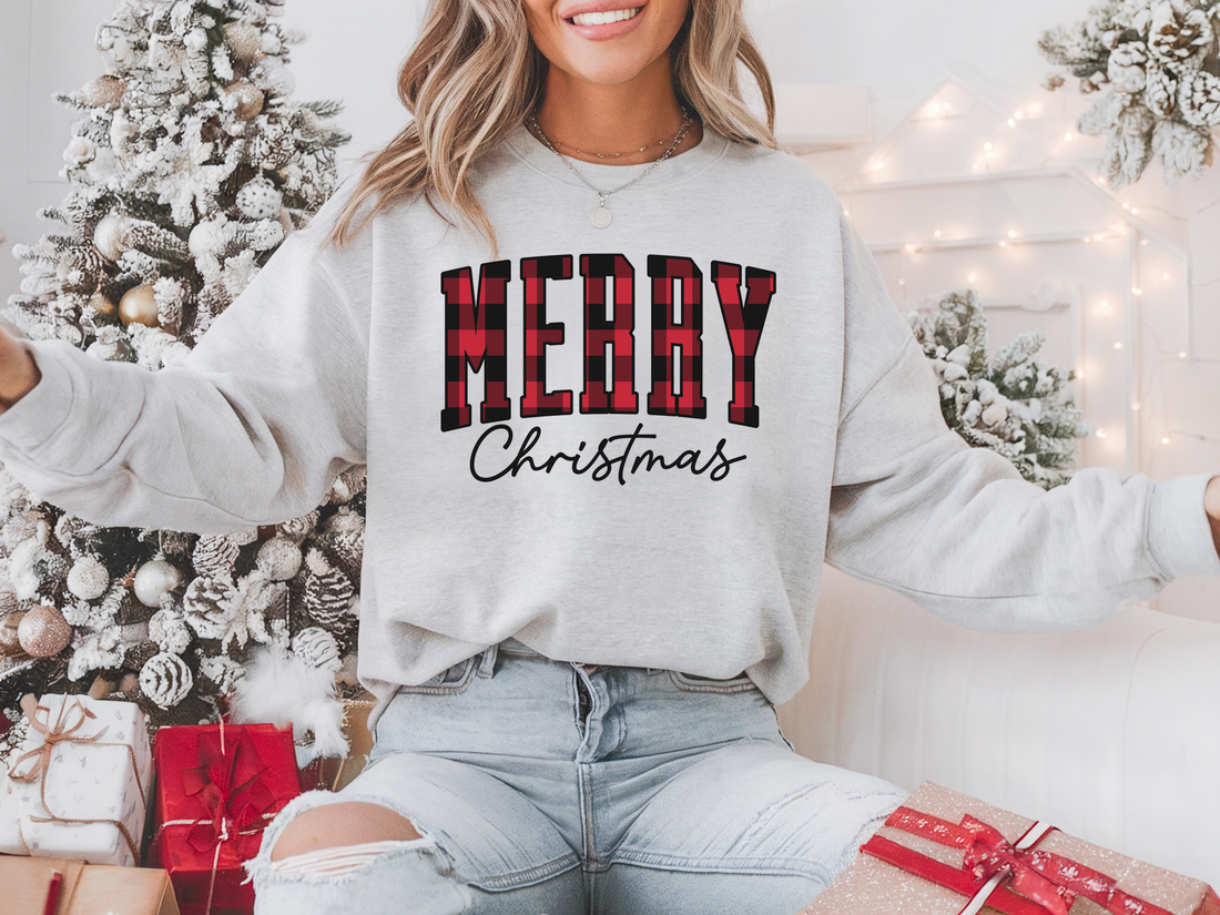 Merry Red Plaid Christmas tee line ASH SWEATSHIRT