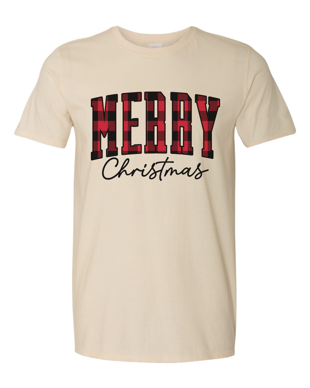 Merry Red Plaid Christmas tee line Natural TEE