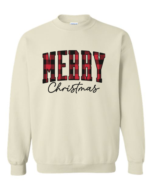 Merry Red Plaid Christmas tee line SAND SWEATSHIRT