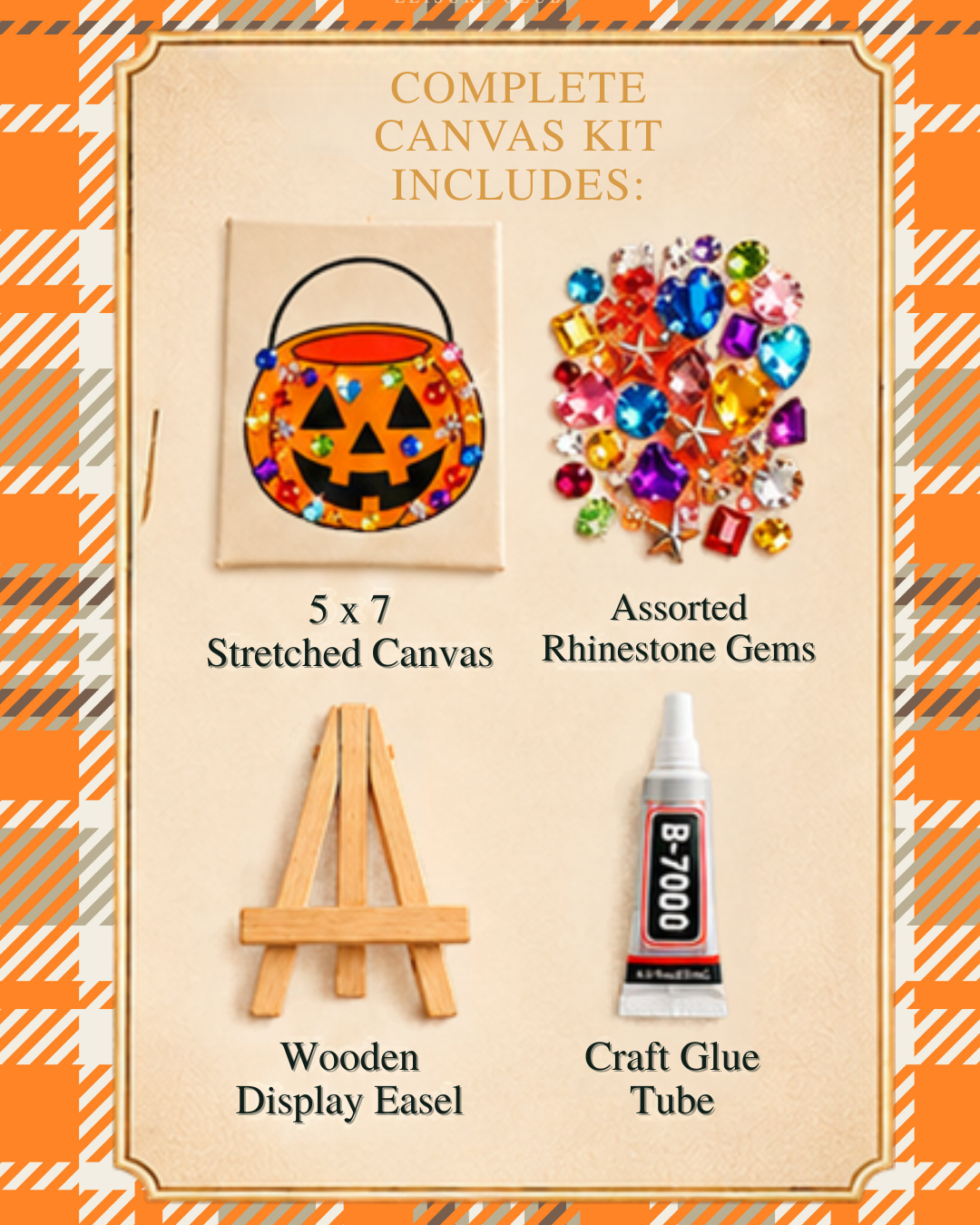 Leisure Project No. 01 | Gemstone Pumpkin Canvas Craft Kit | 5x7 DIY Shelf Art