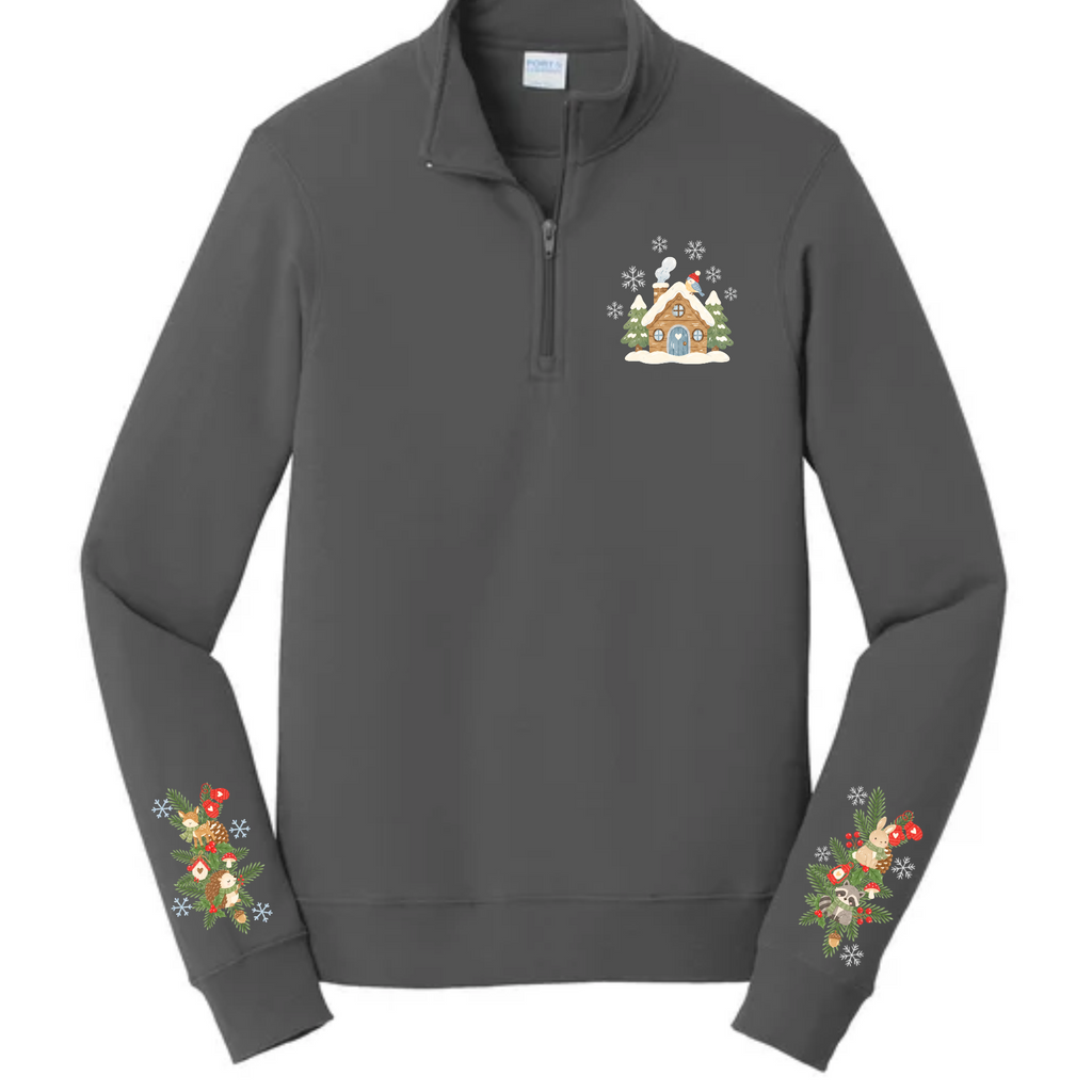 Woodland Christmas Cottage Quarter-Zip Sweatshirt