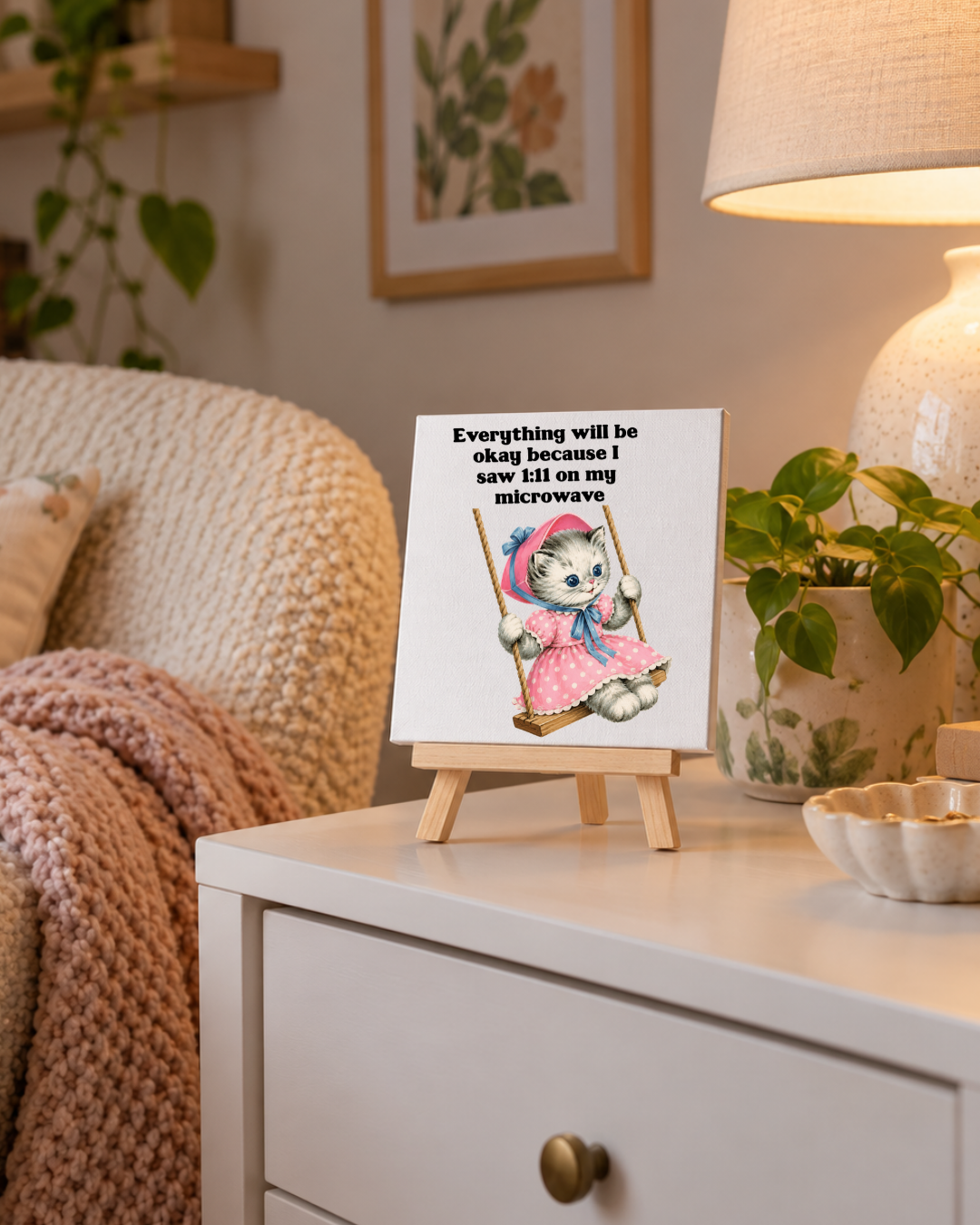 1:11 Microwave Cat Mini Canvas with Easel – 4 × 4
