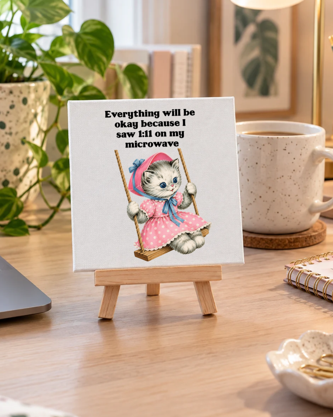 1:11 Microwave Cat Mini Canvas with Easel – 4 × 4