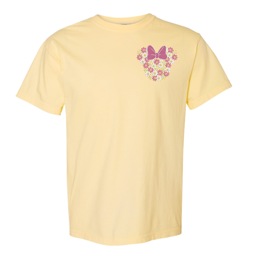 Floral Mouse Embroidery Comfort Colors Tee