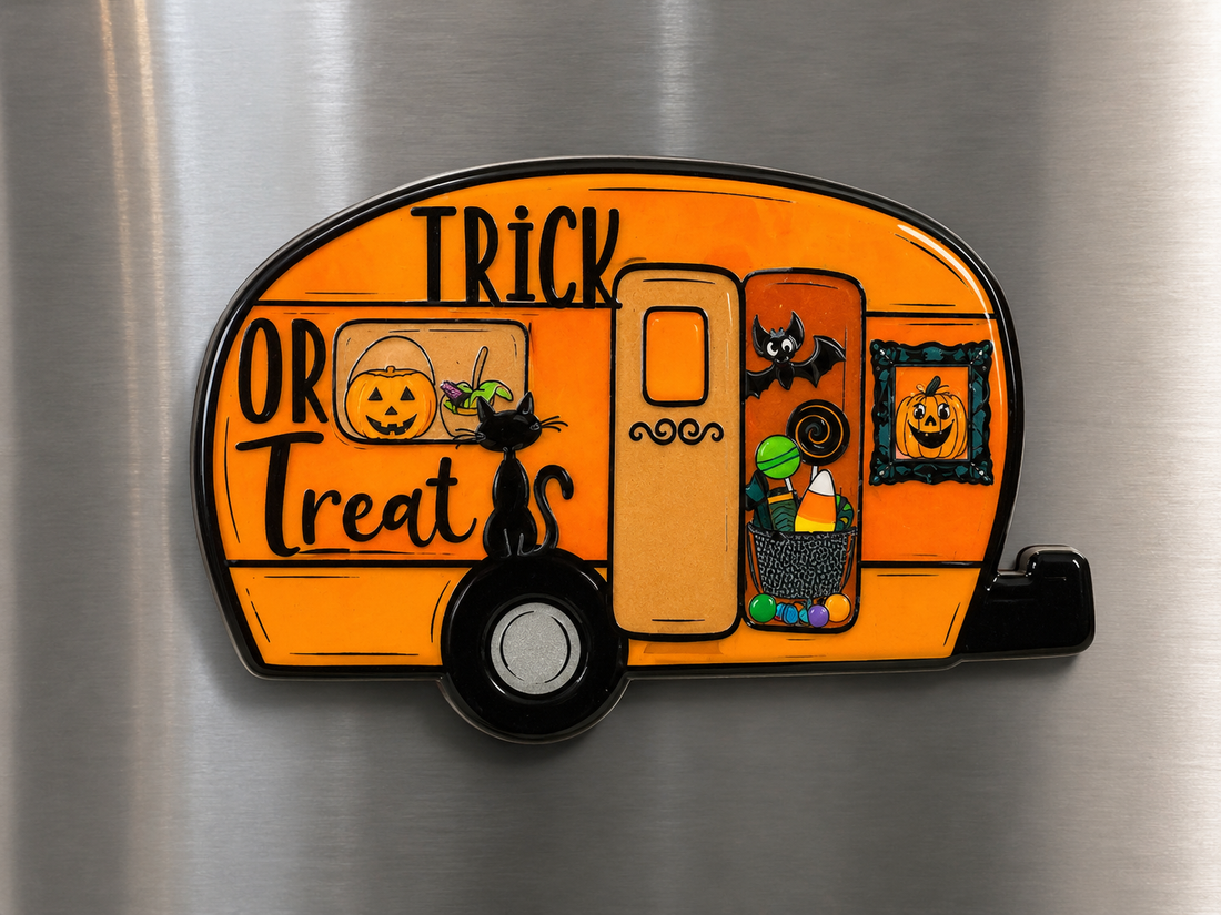 Trick or Treat Camper – Wood Magnet