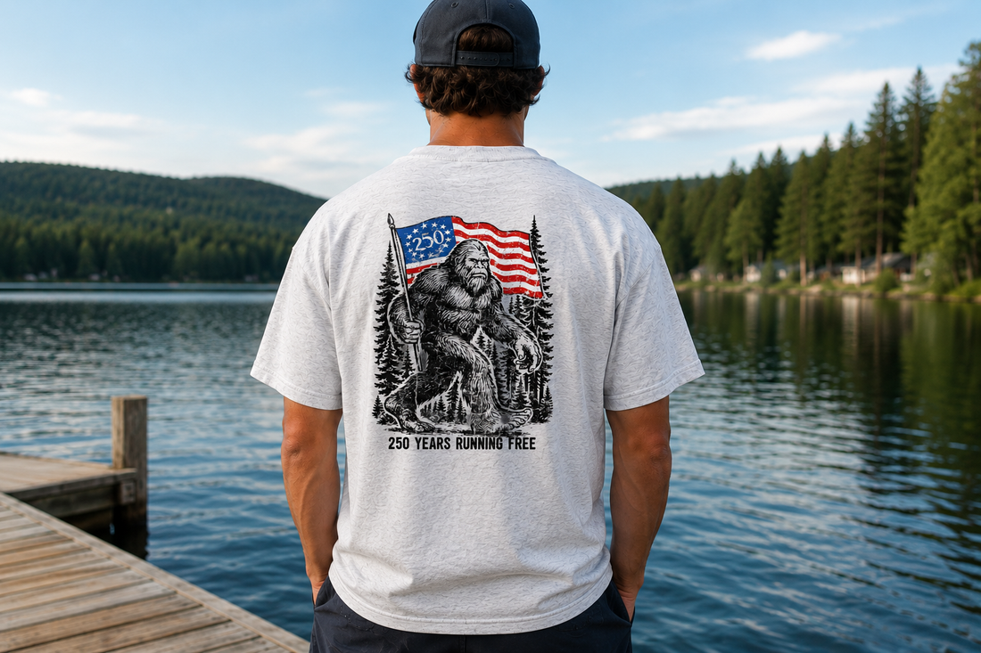250 Years Running Free – Bigfoot Patriot Tee