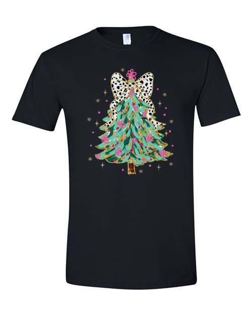 christmas tree Christmas tee line Black TEE