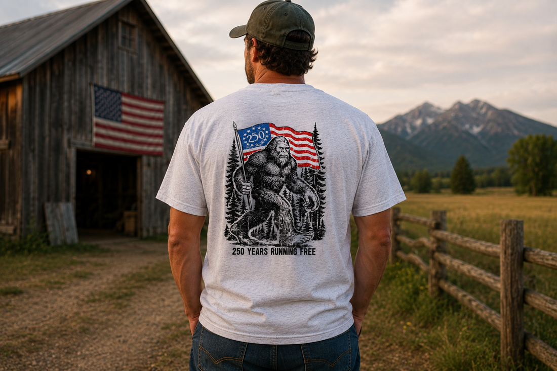 250 Years Running Free – Bigfoot Patriot Tee