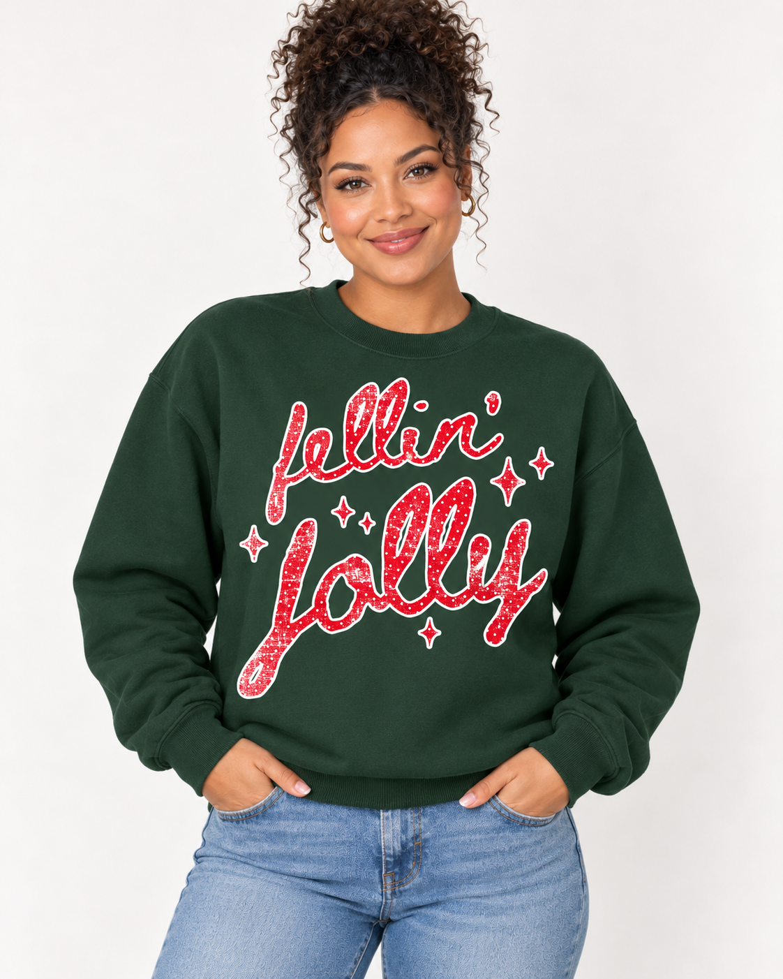 Feelin' Jolly | Retro Red Christmas Crewneck Sweatshirt