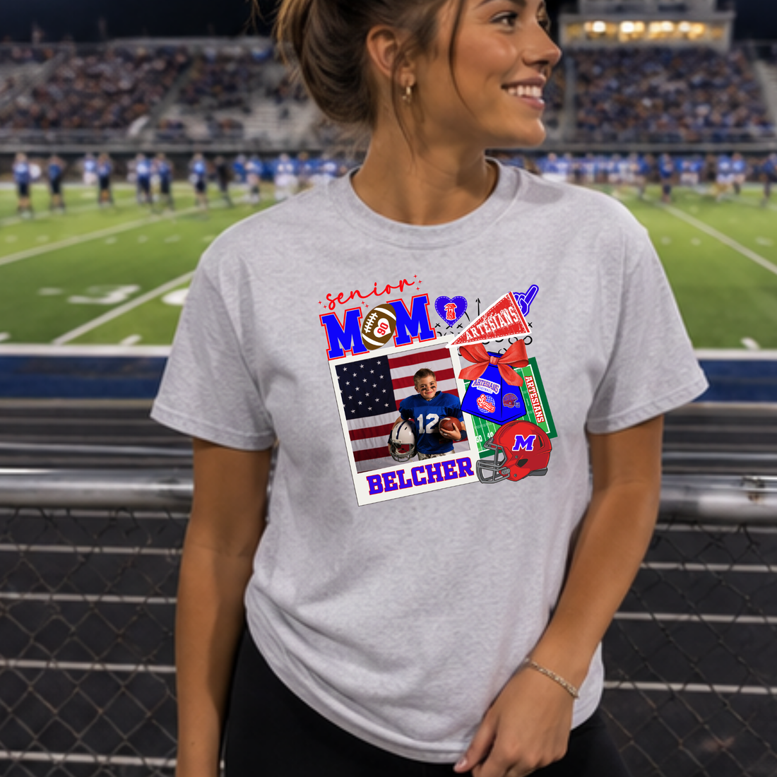 Custom Martinsville Photo Football Mom 2027 Graphic Tee's