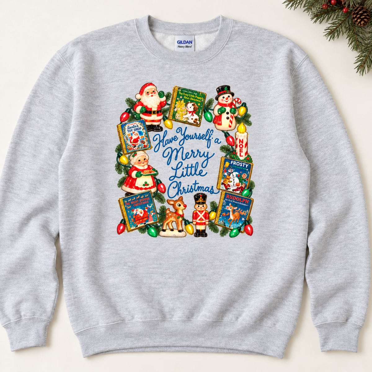 Ash Grey vintage storybook Christmas sweatshirt medium front print