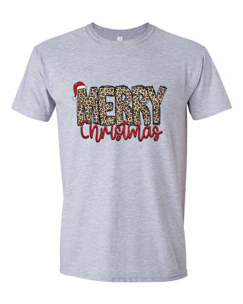 merry Christmas leopard Christmas tee line ATHELETIC GREY TEE