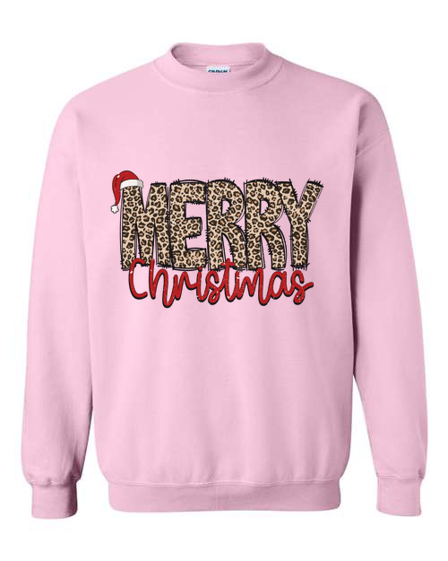 merry Christmas leopard Christmas tee line PINK SWEATSHIRT