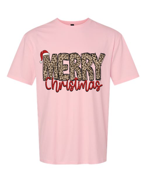 merry Christmas leopard Christmas tee line PINK TEE