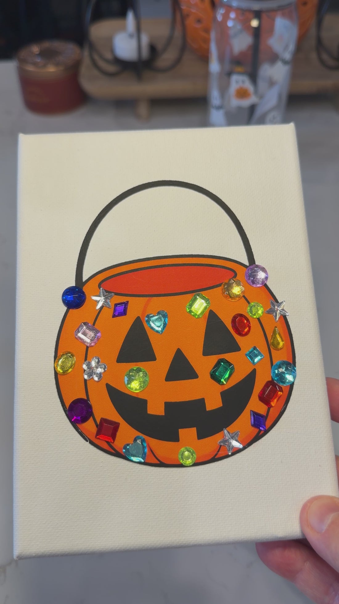 Leisure Project No. 01 | Gemstone Pumpkin Canvas Craft Kit | 5x7 DIY Shelf Art